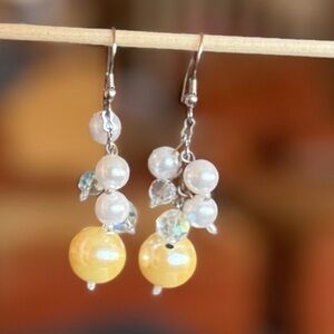 Elegant Yellow Pearl and White Pearl Drop Earrings